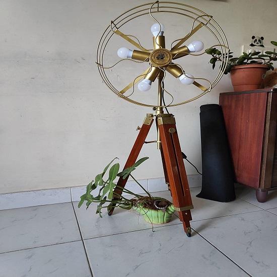 Alloy Steel Modern Look 5 Light Antique Tripod Fan Floor Lamp With Stand 165 Cm