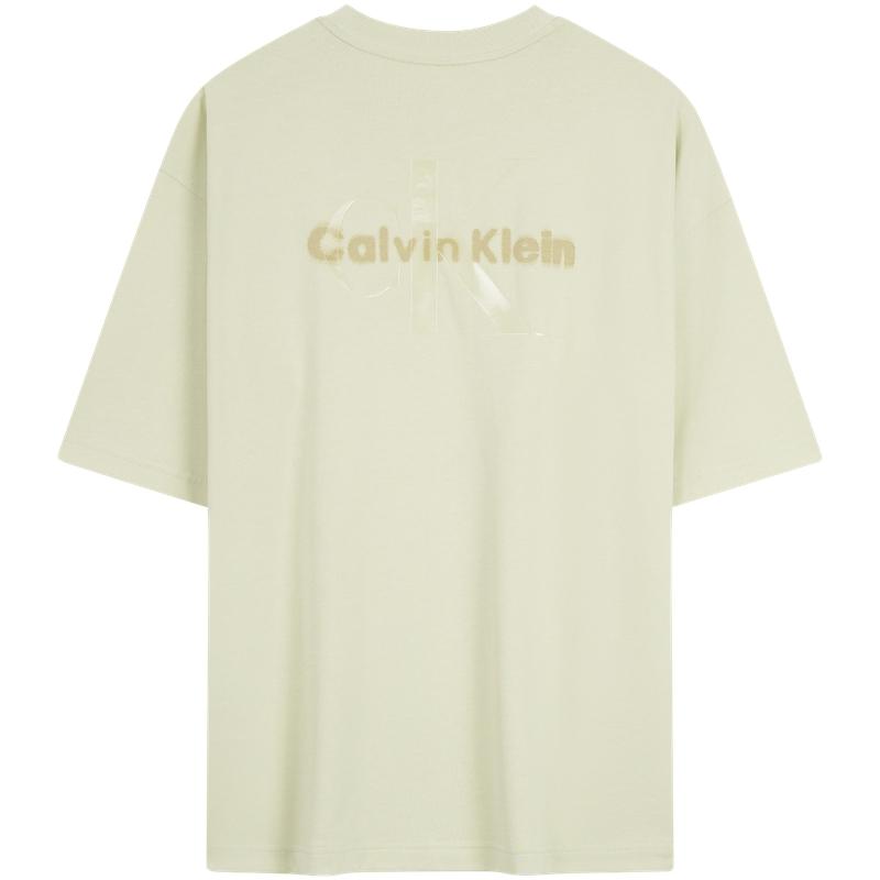 Calvin Klein Trendy Casual Layered Letter Loose Cotton Short Sleeve T-Shirt Women T-Shirts Seafoam-Green 47AB818