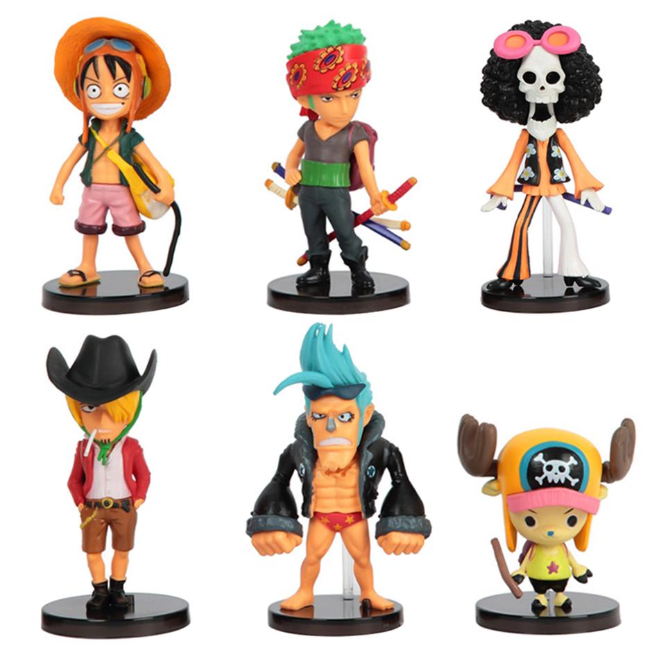 6ks Anime One Piece Periferie Postava Luffy Solon Ručně vyrobený PVC Model Roztomilá Ozdoba Dětská Hračka Dárek k Narozeninám Vánocům