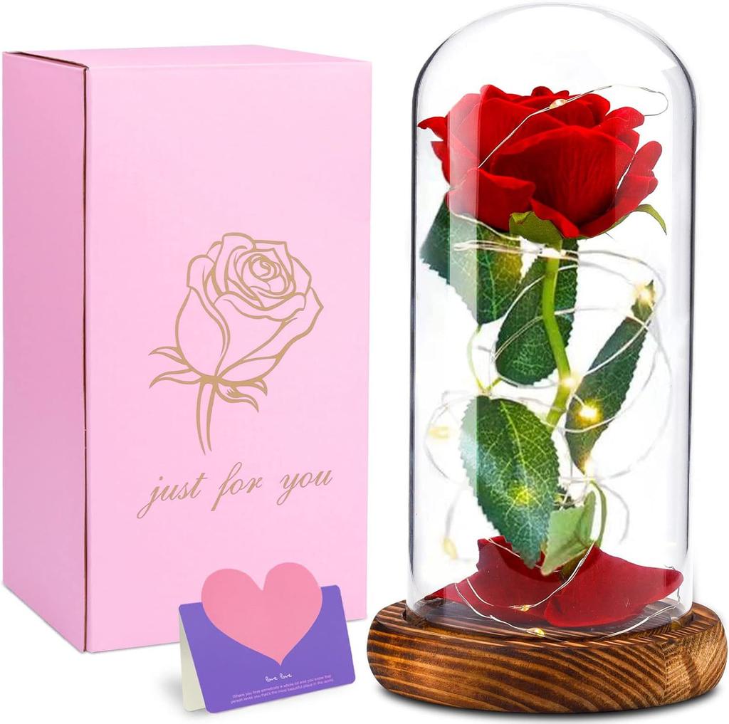 Preserved flower glass dome rose with lights, Mother's Day and Valentine's Day gift, creative decorative ornaments for girlfriends