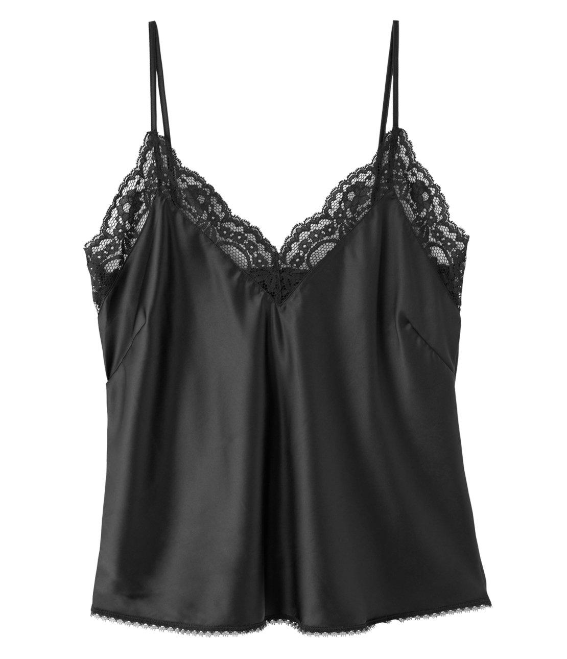 

Peach John Lingerie Satin Stretch Lace Mini Adjustable Lace Trim Satin Size M Slip, Glossy, Opaque, Straps, V-Neck, Camisole, Black,