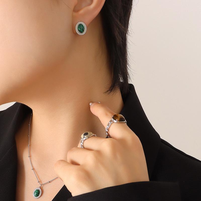 Exquisite Fashionable And Titanium Steel Bohemian Turquoise Cat Eye Stone Jewelry Set
