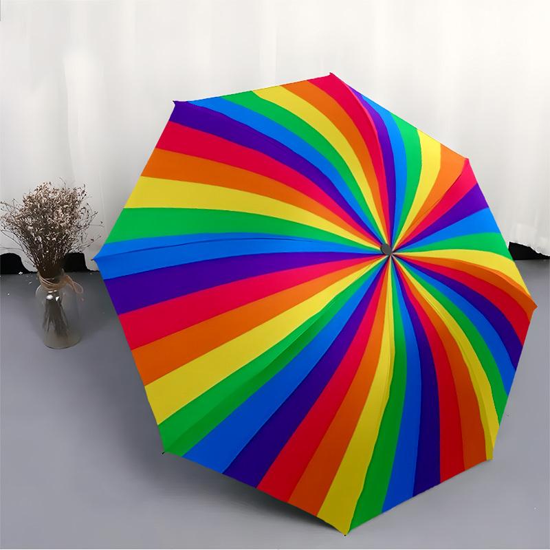 1pc Color Wheel Rainbow Colors Automatic Folding Umbrella - Design, Durable Iron Frame for Travel, Outdoor, Beach Fashion Accessory a0920004