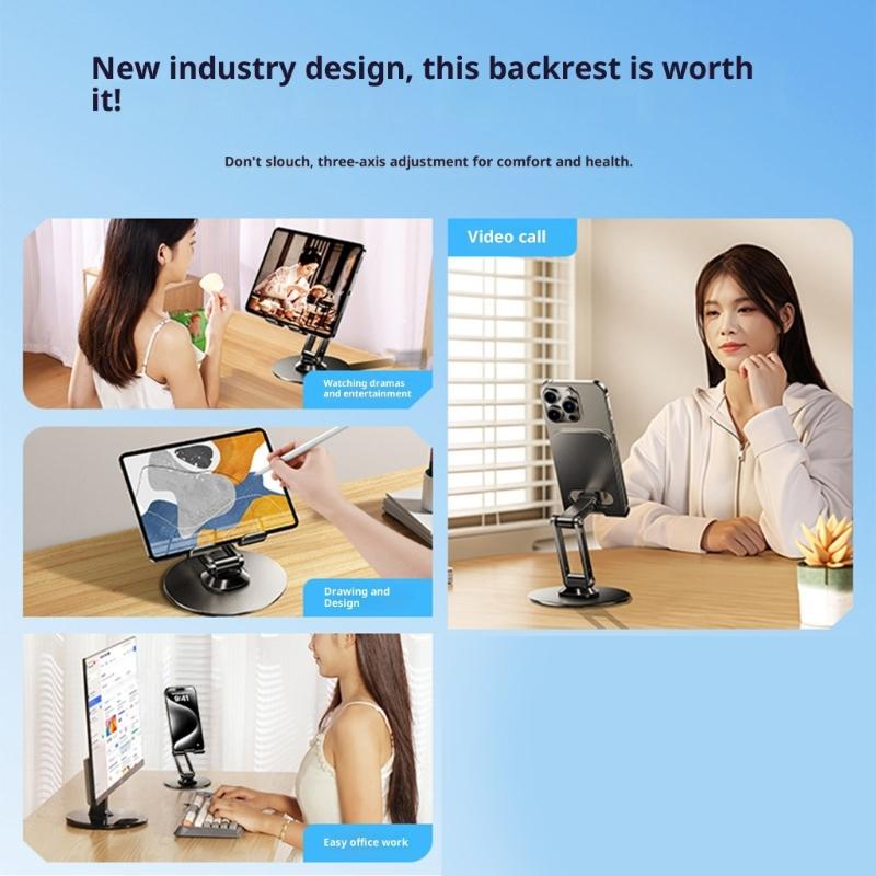 Adjustable Height Portable Phone Holder 360 Rotating Foldable Aluminum Stand With Anti Slip Base For Mobile Devices
