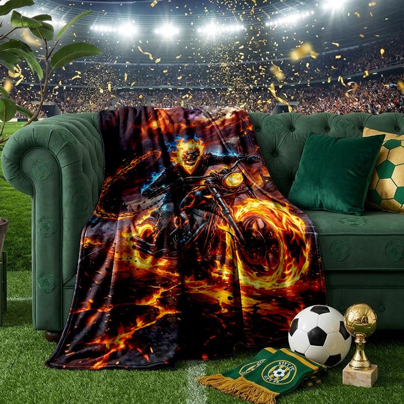Ghost-Rider On Fire Throws Blanket Flannel Blankets Plush for Couch Bed Gifts for Men Women Travel picnic blanket Christmas fan gifts