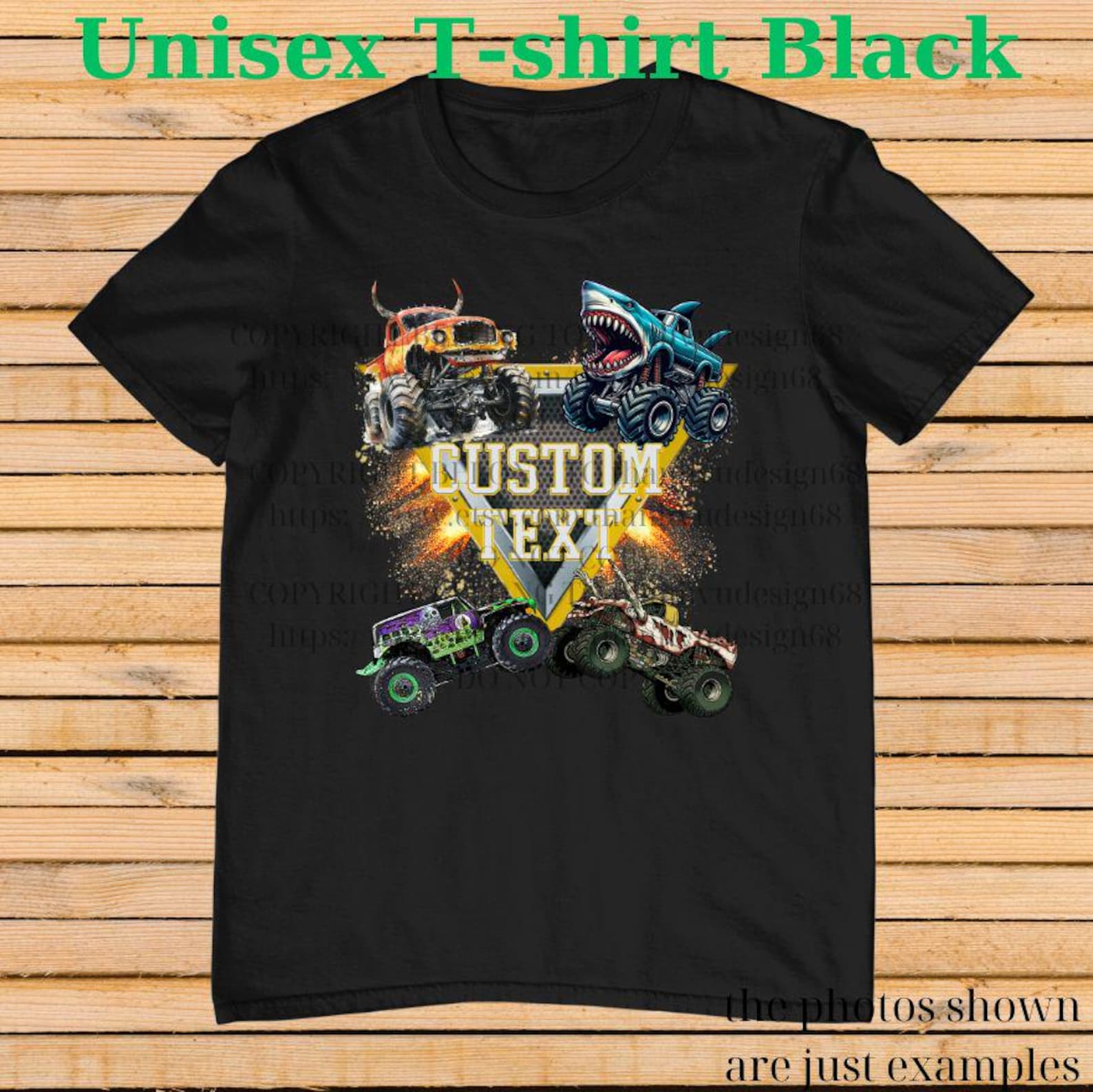 Custom Text 4 Monster Truck Shirt – Custom Text Tee, Personalized Monster Jam Birthday Gift for Kids & Adults, Customizable Truck Design #9 110