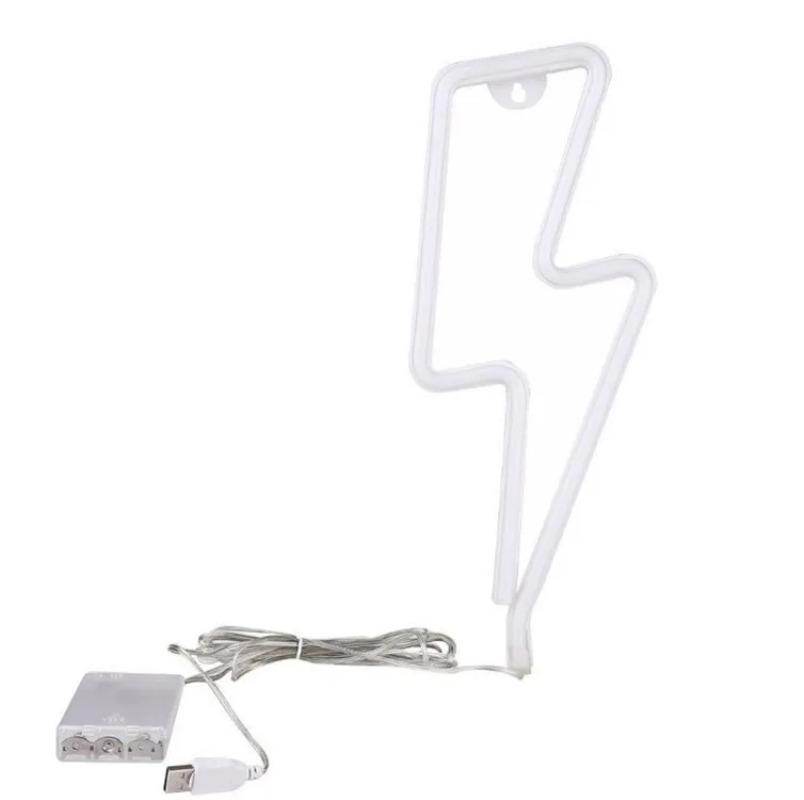 LED Neon Sign Lightning Shaped USB Battery Operated Night Light Decorative Table Lamp For Home Party Living Room Xmas Gift