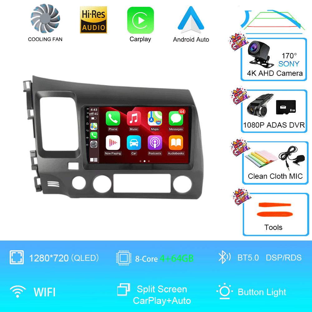 Android 14 9" DSP Car Stereo Radio For Honda Civic 8 2005 - 2012 Multimedia Video Player Navigation GPS 2 Din 4G WiFi Audio DVD