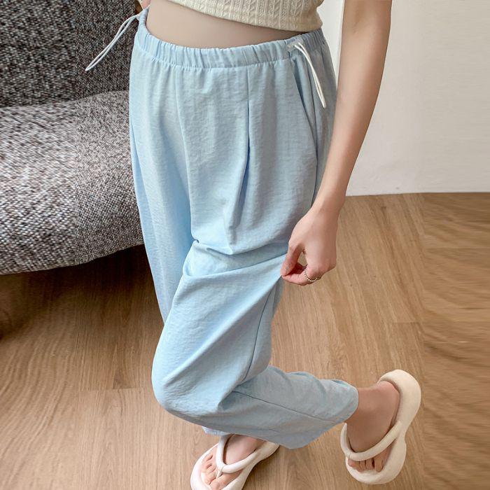 

Spring/Autumn Thin Maternity Pants - Milk Puff Style, Comfortable Fit, Petite Size, Belly Friendly M синий