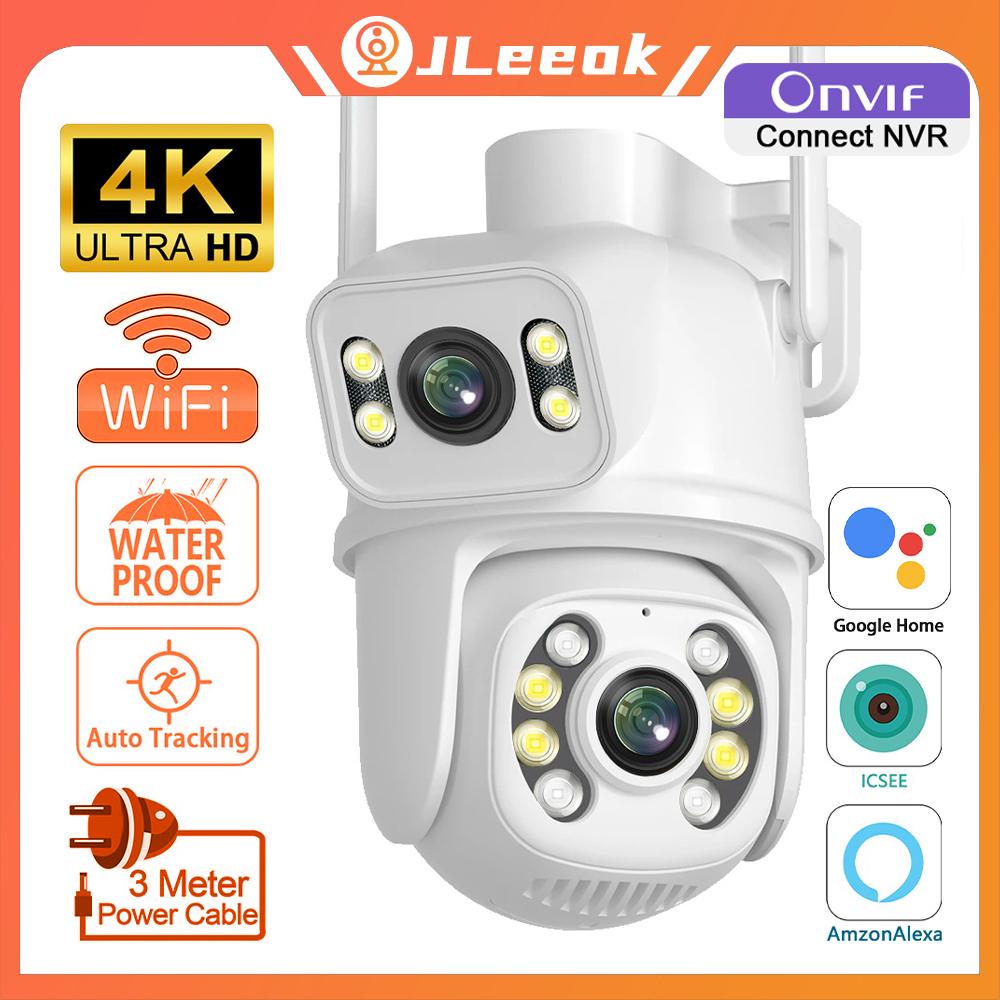 

Jleeok Открытый 4K 8MP двойной объектив WIFI Беспроводная IP-камера PTZ Автоматическое мобильное отслеживание Водонепроницаемая домашняя безопасность CCTV ONVIF NVR ИК-камера ICSEE