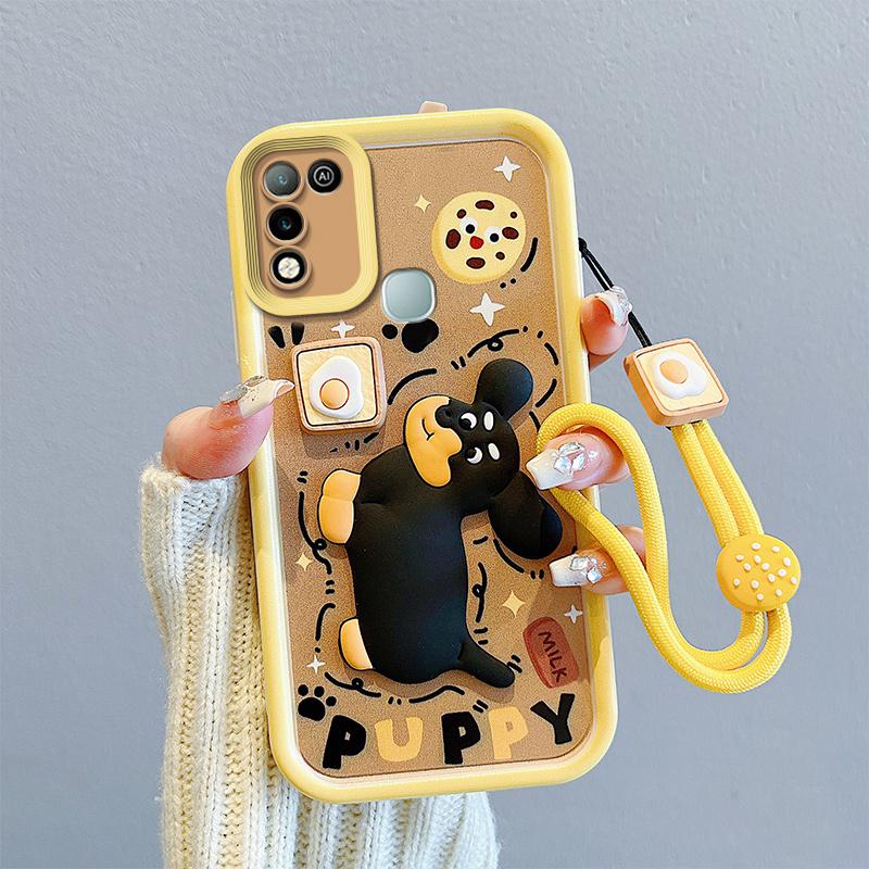 KEYSION Shockproof Case for Infinix Hot 11 Play with Lanyard Silicone Cute 3D Cartoon Doll Phone Cover for Infinix Hot 9 10 Play