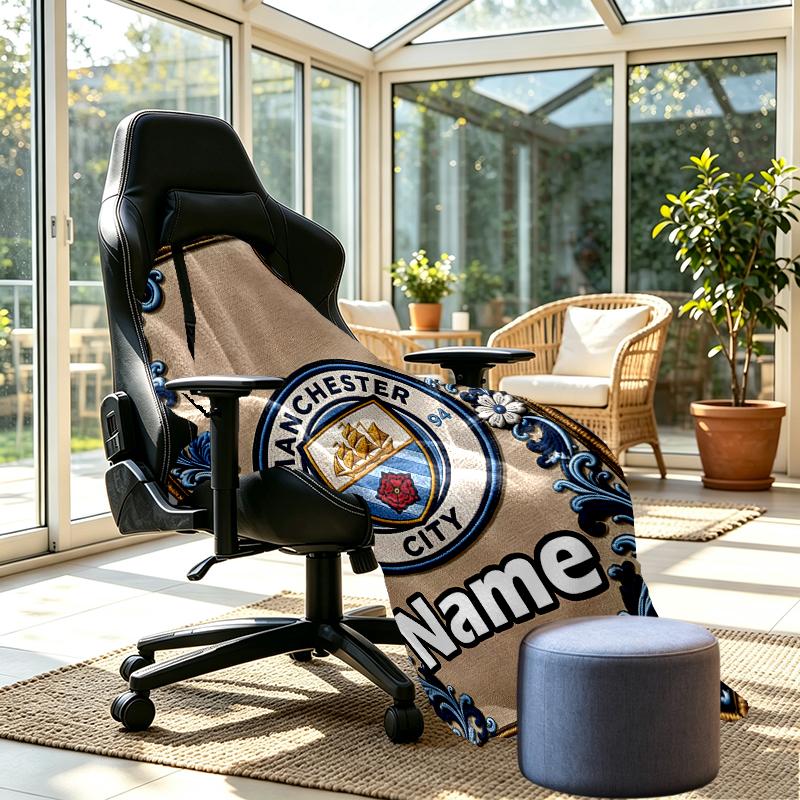Custom Name Personalized Manchester City FC Print Blankets, Home Decor, Bedroom, Sofa, Camping, Couch, Gifts for Birthday Christmas