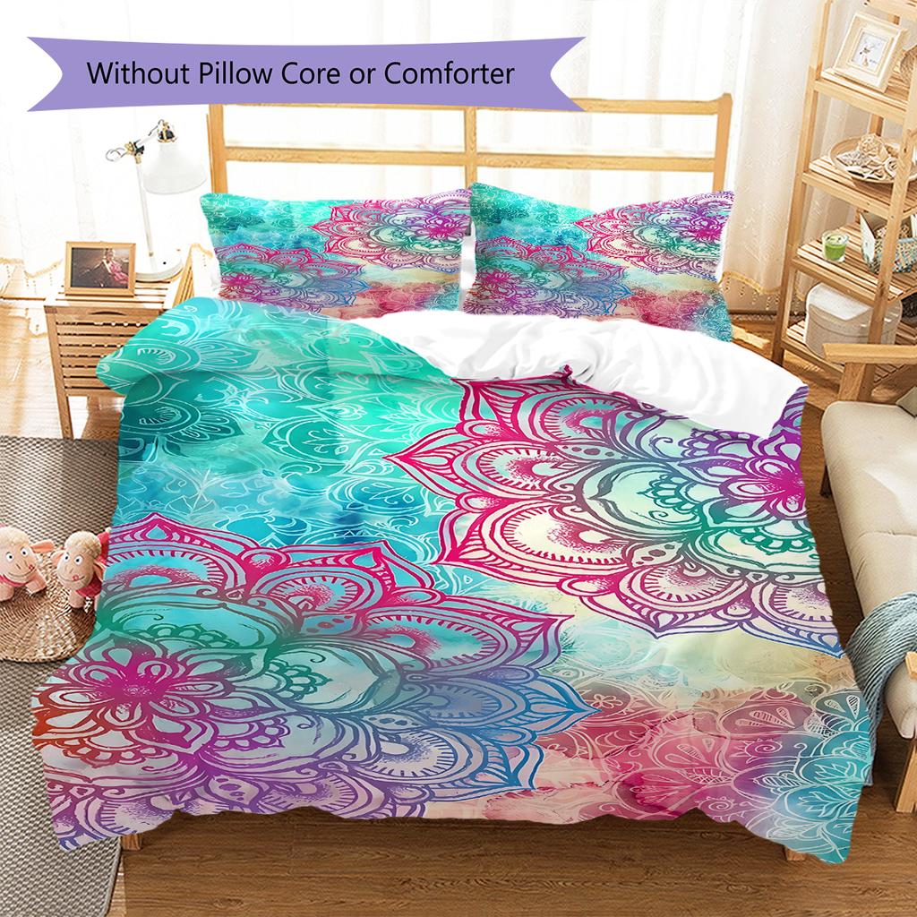 Mandala Pattern Bedding Quilt Set Quilt Cover Pillowcase Home Decoration Gift (1 * duvet cover + 2 * pillowcase, without core)