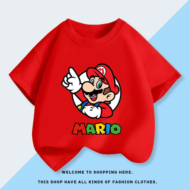 Super Mario Mario Male Child ShortSleeved Tshirt Cartoon Style Stylish Shirt for Children HalfSleeved Tshirt