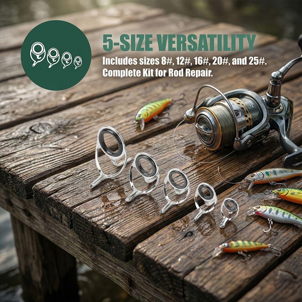 5PCS Stainless Steel Fishing Rod Guides Ceramic Rod Tip Guide Fishing Rod Guide Ring  Repair Kit