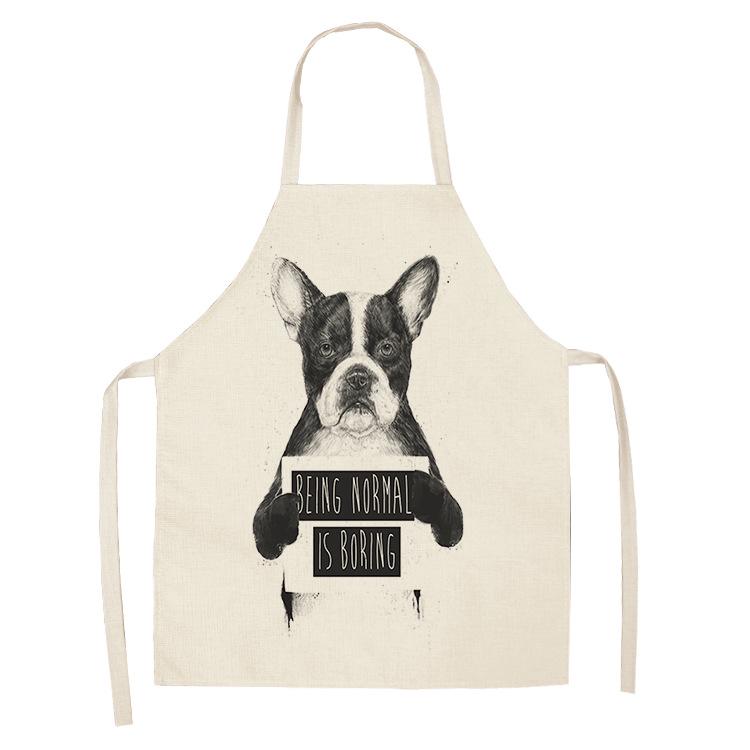 1 Pcs Cotton Linen BullDog Dog Print Kitchen Aprons Unisex Dinner Party Cooking Bib Funny Pinafore Cleaning Apron