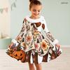 Girls High Neck Long Sleeve Halloween Hedgehog Printed Fluffy Trim Tie Waist A Line Flared Dress