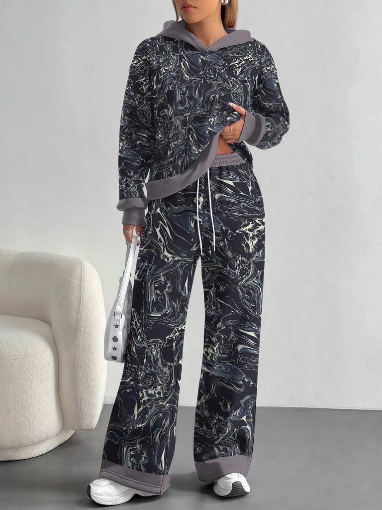 Dark Camouflage European And American Autumn And Winter Casual Long-Sleeved Suit Women'S Hooded Sweater And Trousers Two-Piece Set