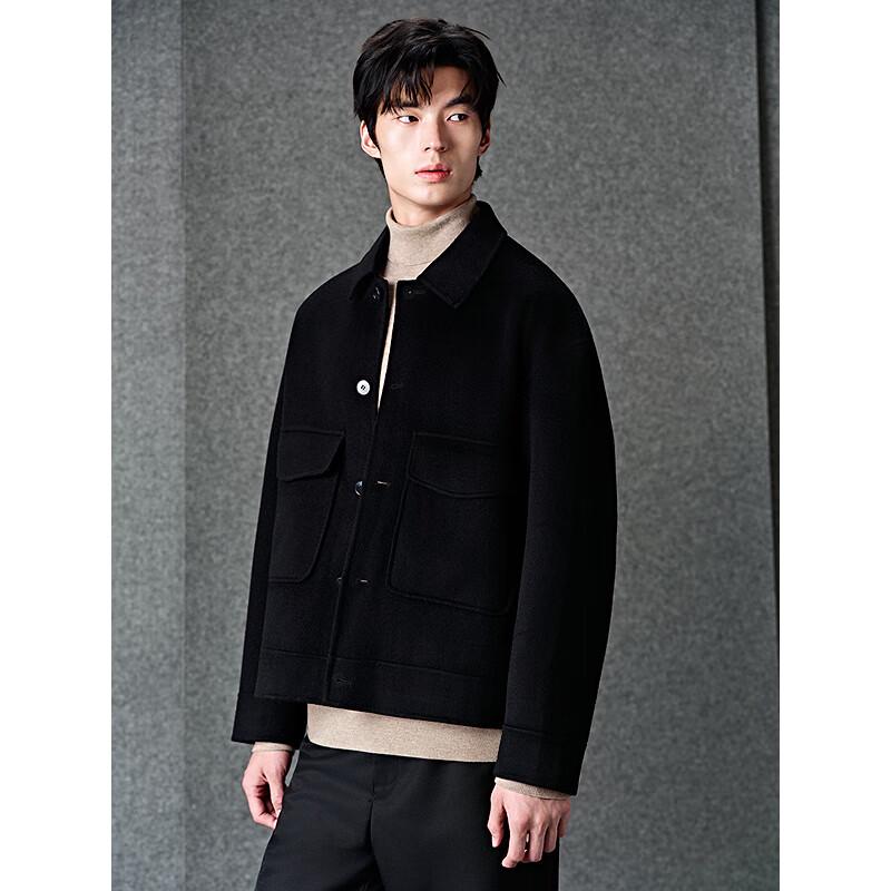 GXG Men's Black Wool Lapel Short Coat