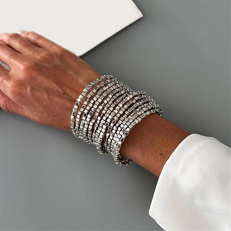 Contemporary Square CCB Bracelet Geometric Artisanal Design Sturdy Wear Resistant Jewelry For Modern Fashion Lovers
