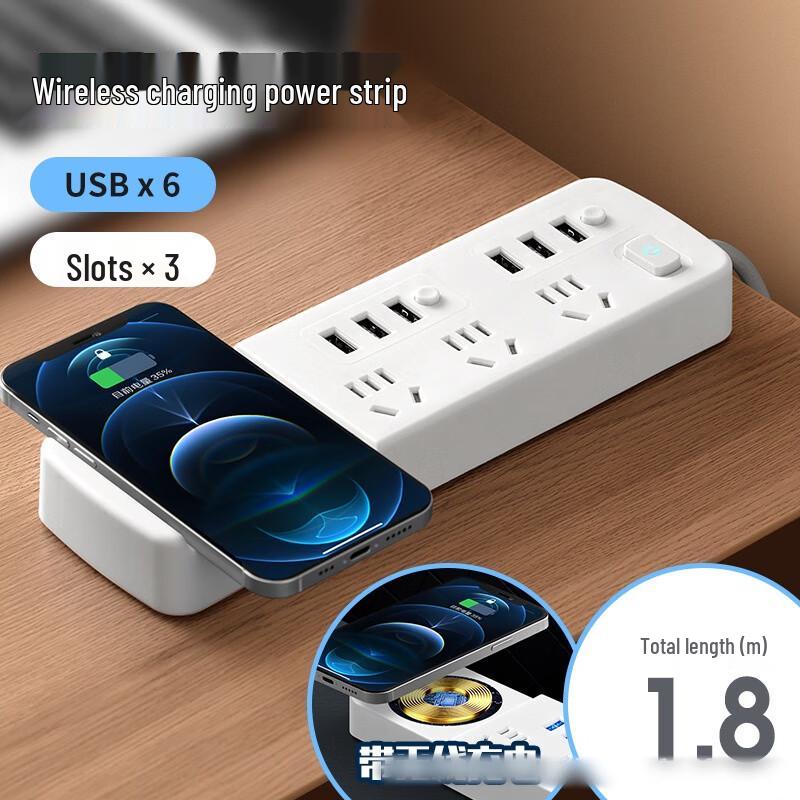 

Wireless Charging Power Strip with 6 USB and 3 AC Outlets CN plug (adapter included)