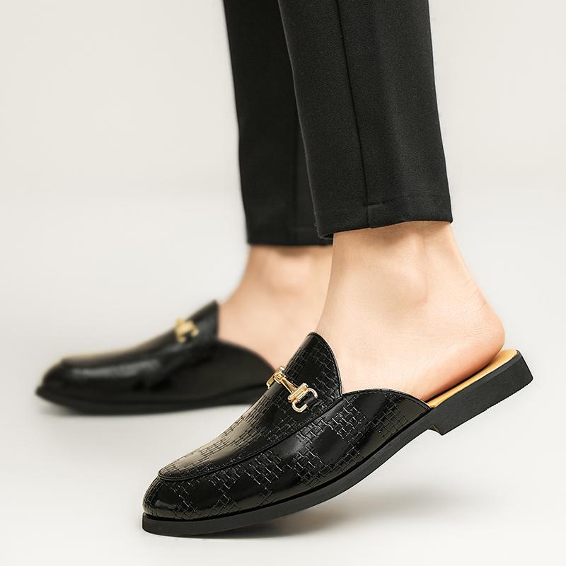 Fashion Half Loafers for Men Casual Shoes Slip on Business Black Leather Shoes Breathable Slippers Lightweight Mules Men's Shoes