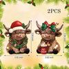 2Pcs 2D Flat Wooden Newspaper-Reading Cows Highland Cow Decorative Ornaments For Home Bedrooms Entryways Bookshelf Display