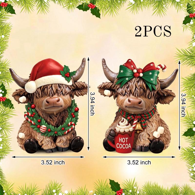2Pcs 2D Flat Wooden Newspaper-Reading Cows Highland Cow Decorative Ornaments For Home Bedrooms Entryways Bookshelf Display