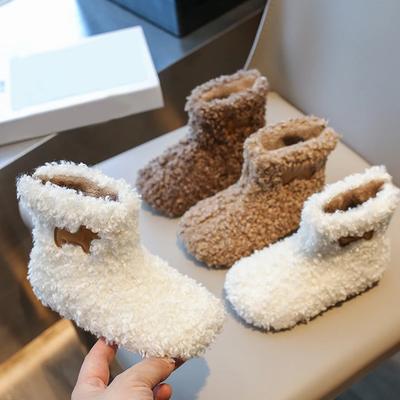 Botas Patchwork de Lana de Cordero con Animales Adorables para Niños Invierno Botines Cálidos de Pelo Rizado Grueso Niños Niñas Zapatos de Algodón de Punta Redonda para Exterior