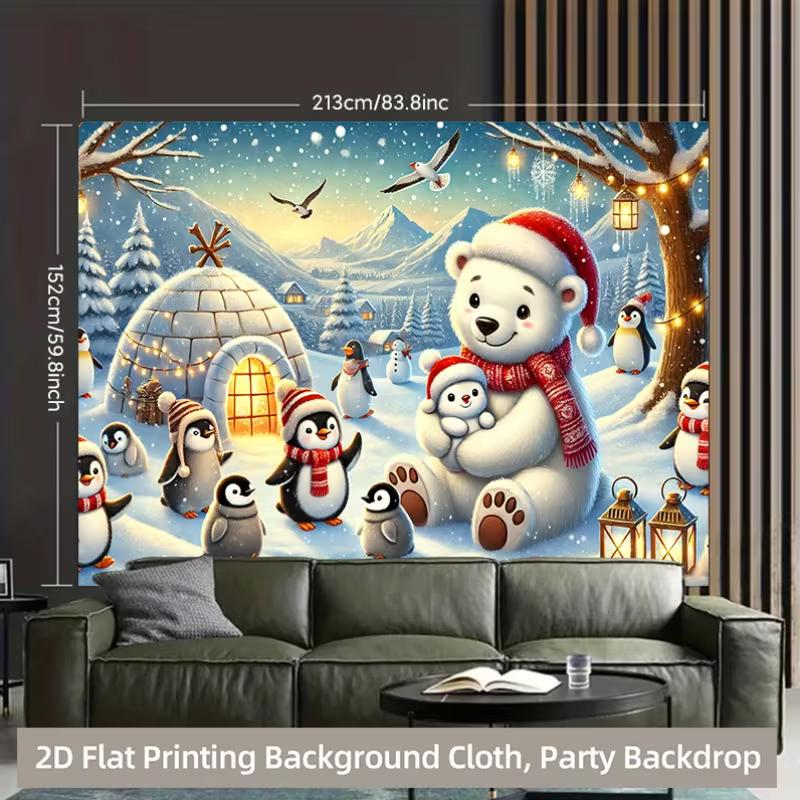 2D Christmas North Pole Backdrop Polar Bear, Penguins & Igloo Photo Background 47.2x31.5inch/120*80cm