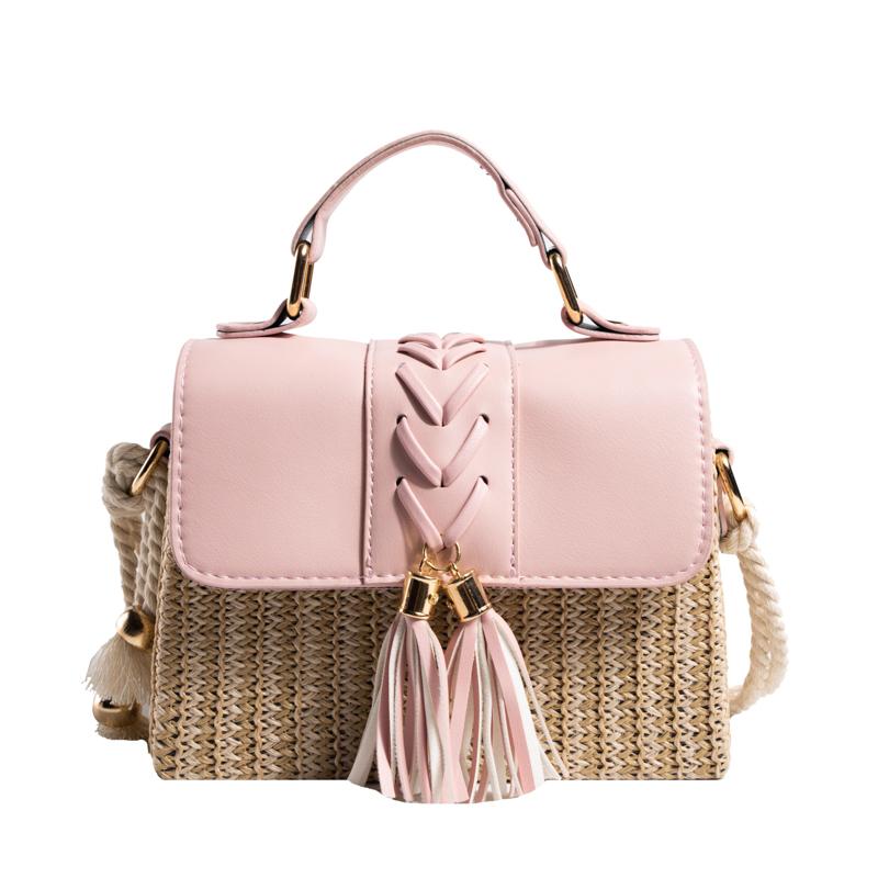 Straw Beach Bag For Women  Summer New Luxury Designer Handbags Hit Color Tassels Shoulder Crossbody Box Bag