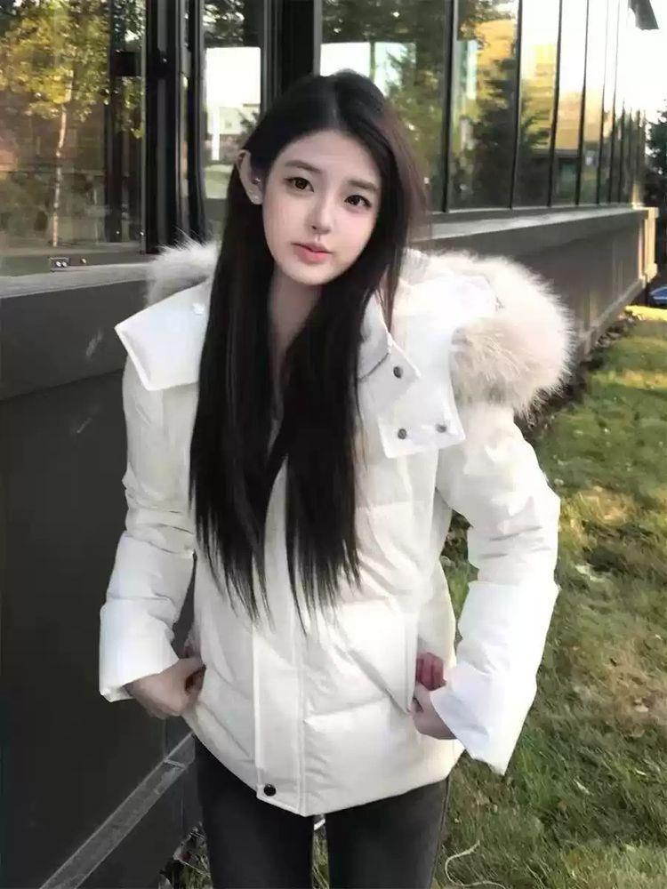 2026 Women's Slimming Hooded Cotton Jacket with Fur Collar - Winter Fit, Thickened, Petite Outerwear