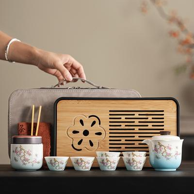 Suet Jade White Porcelain Kung Fu Tea Set, Home Office Tea Set, New Chinese High-end Leather Bag Can Be Customized