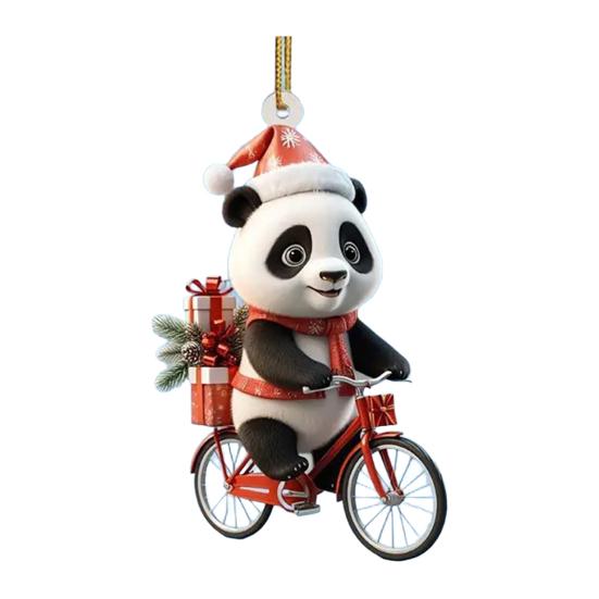 Christmas Car Pendant Lifelike Riding Panda Shape Lightweight Hanging Accessory Christmas Trees Doors Windows Hanging Ornament Bag or Keychain Charm