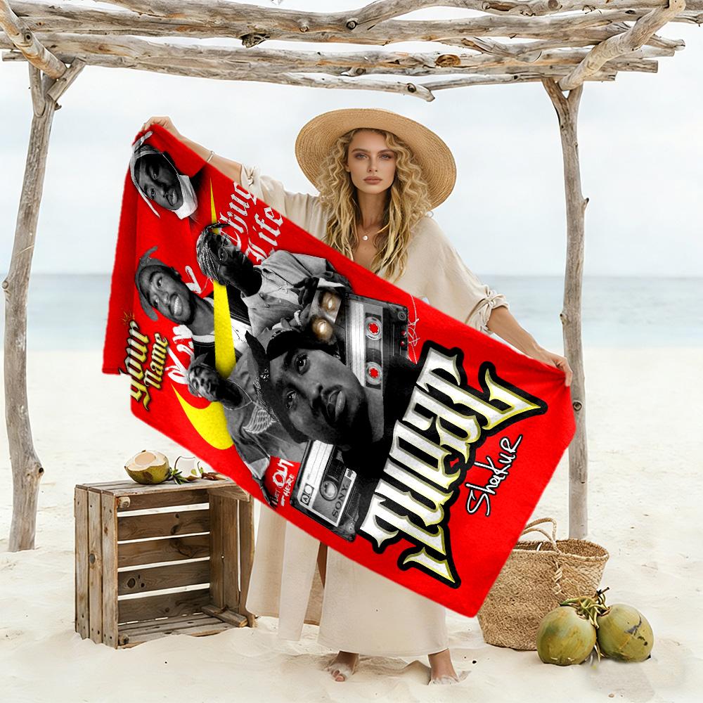 2pac Customize Text Beach Towel Quick-Dry Soft Microfiber Ideal for Travel Outdoor Swim Pool Yoga Surf Camping Hiking Gym Gift Holiday