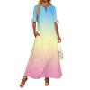 Ladies Casual Fashion Temperament Elegant Waist Gradient Color Print Long Dress