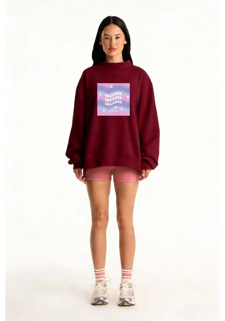 Chic Women's Autumn Sweatshirt: Trendy Design, Short Sleeve, Loose Fit, Casual Fashion, Mid-High Neck, Long Sleeve.