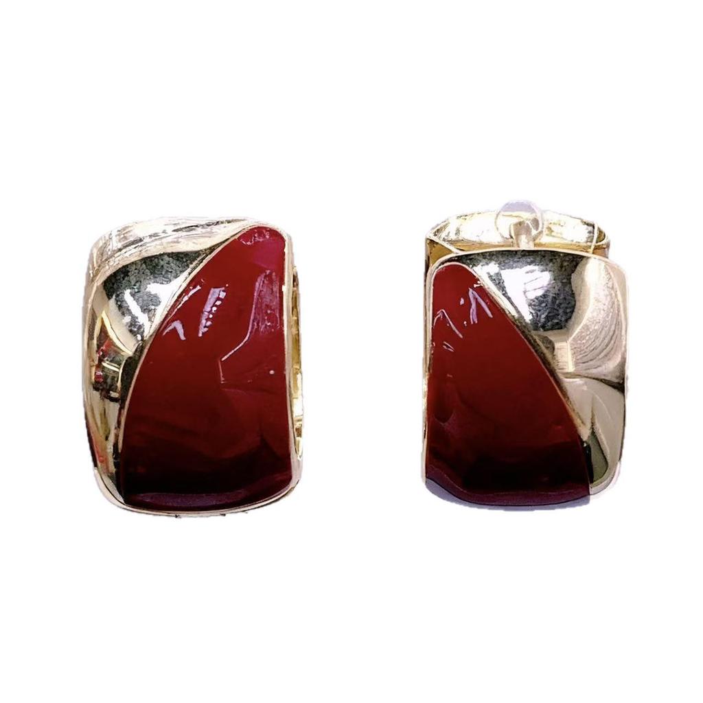 Vintage Red Enamel Earrings: Cherry Drip Square, Light Luxury for Women