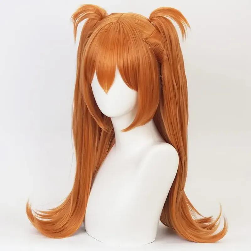 Asuka Langley perruque Orange Evangelion Asuka Langley Cosplay perruque avec pince queue de cheval double queue