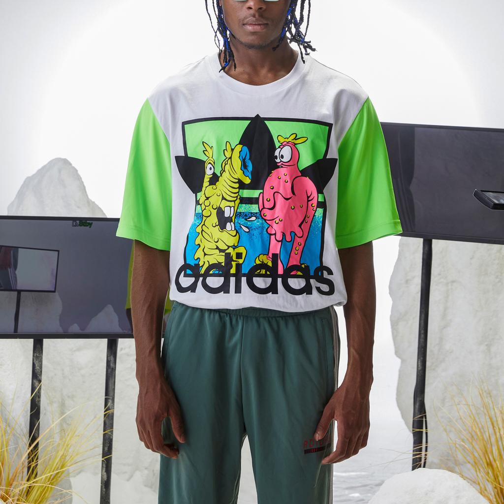 Adidas Originals x Jeremy Scott Cartoon Print Round Neck Short Sleeve T-Shirt SS23 Collaboration Series Men Tops White H53371