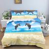 3D Dolphin Duvet Cover Set, Underwater World Duvet Cover and Pillowcase, Dolphin, Tropical Fish, Coral Ocean Bedding Set