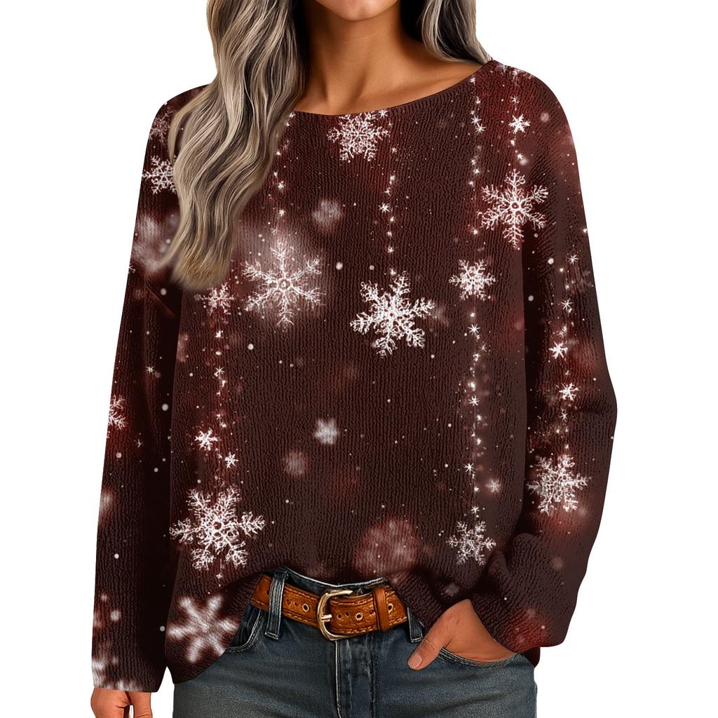 Womens  Fall Sweaters Long Sleeve Print Tops Pullover Sweaters Loose Dressy Casual Basic Clothes