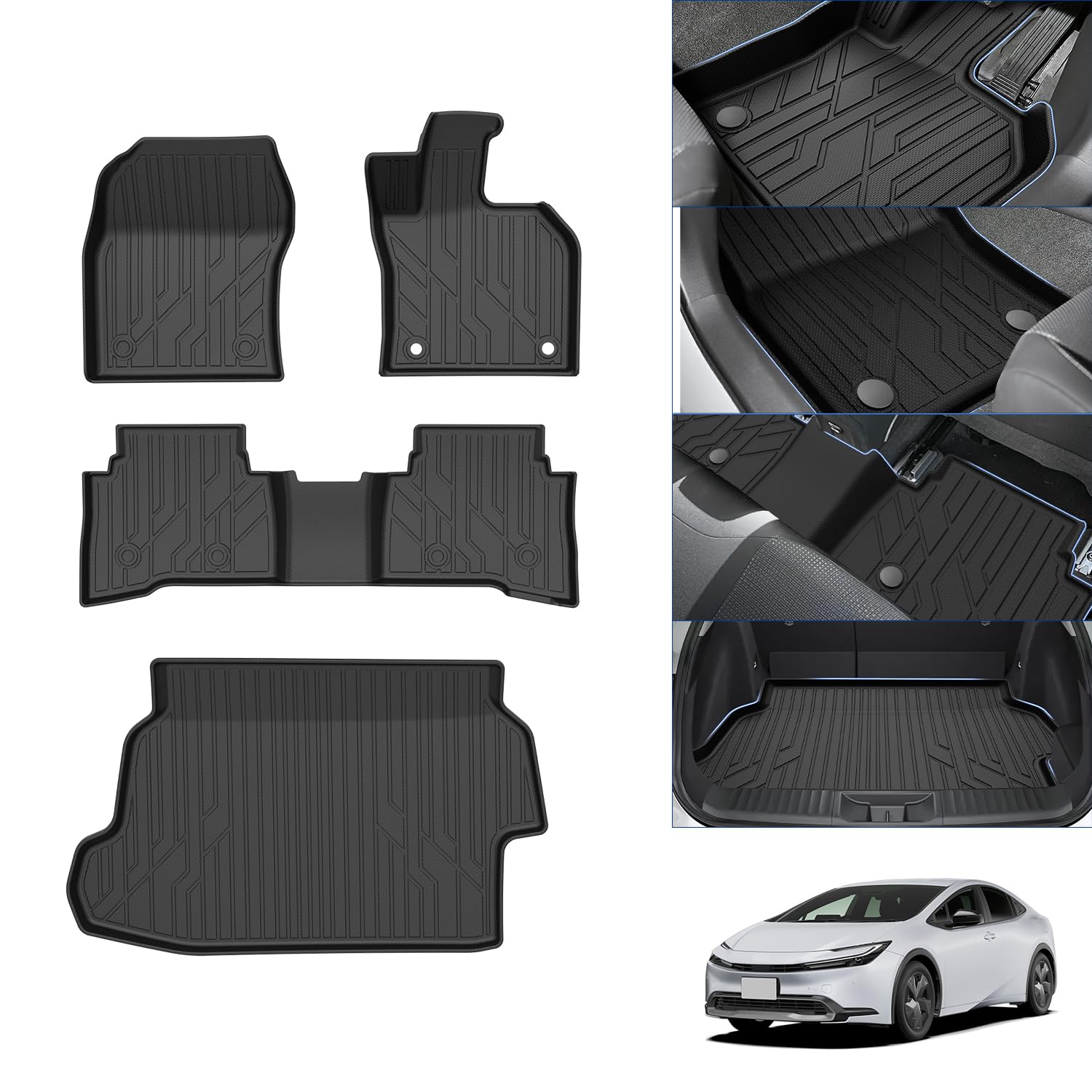 

CARVANTA Коврики 3D для пола серии Prius 60 Коврик для багажника Полностью совместимы с PRIUS серии 60 2023 Изготовлены из ТПЭ 3D Индивидуальный защитный комплект для интерьера Коврики Багажник