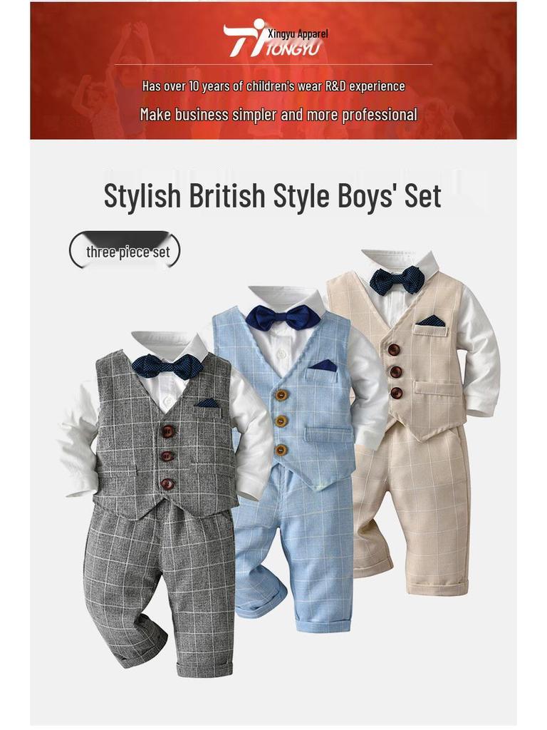 Kids' Spring/Autumn Vest & Suit Set - Baby Gentleman Formal Wear for Boys
