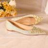 Champagne main wedding dress niche high-end pointed flat-soled single shoes 2025 height-increasing crystal wedding shoes are not tired of pregnant wom