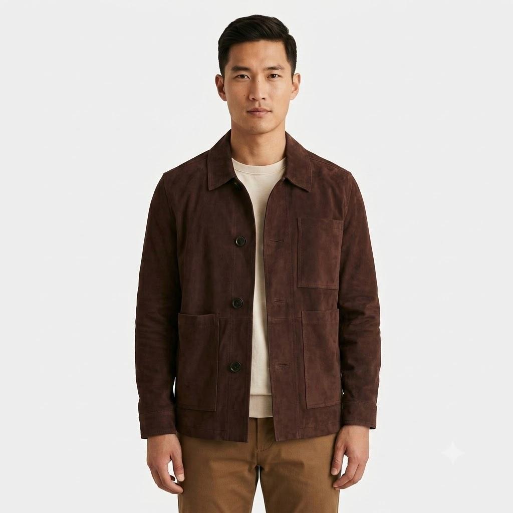 Handmade Suede Dark Brown Lambskin Leather