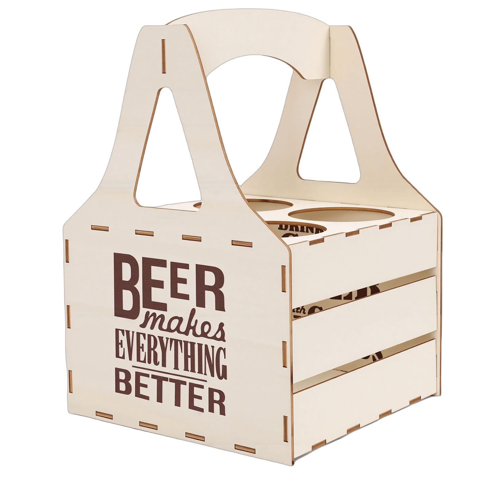 Wooden Beer Carrier Wine Bottle Carrier Handheld Countertop Wine Rack for Camping Picnic Type 1