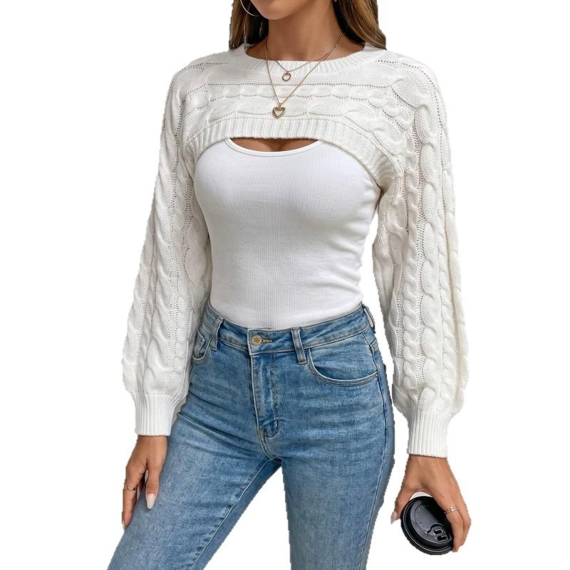 Womens Irregular Cropped Long Sleeve Knit Cardigan Streetwear Layering Top Black White