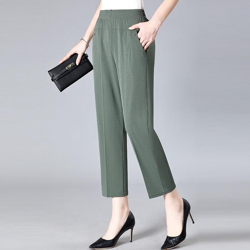 

Mom s Lightweight Ice Silk Nine-Point Loose Straight-Leg Pants for Seniors 2XL зелений