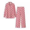 2024 Autumn Red Geometric Print Women's Long Sleeve Shirt & Pants Set